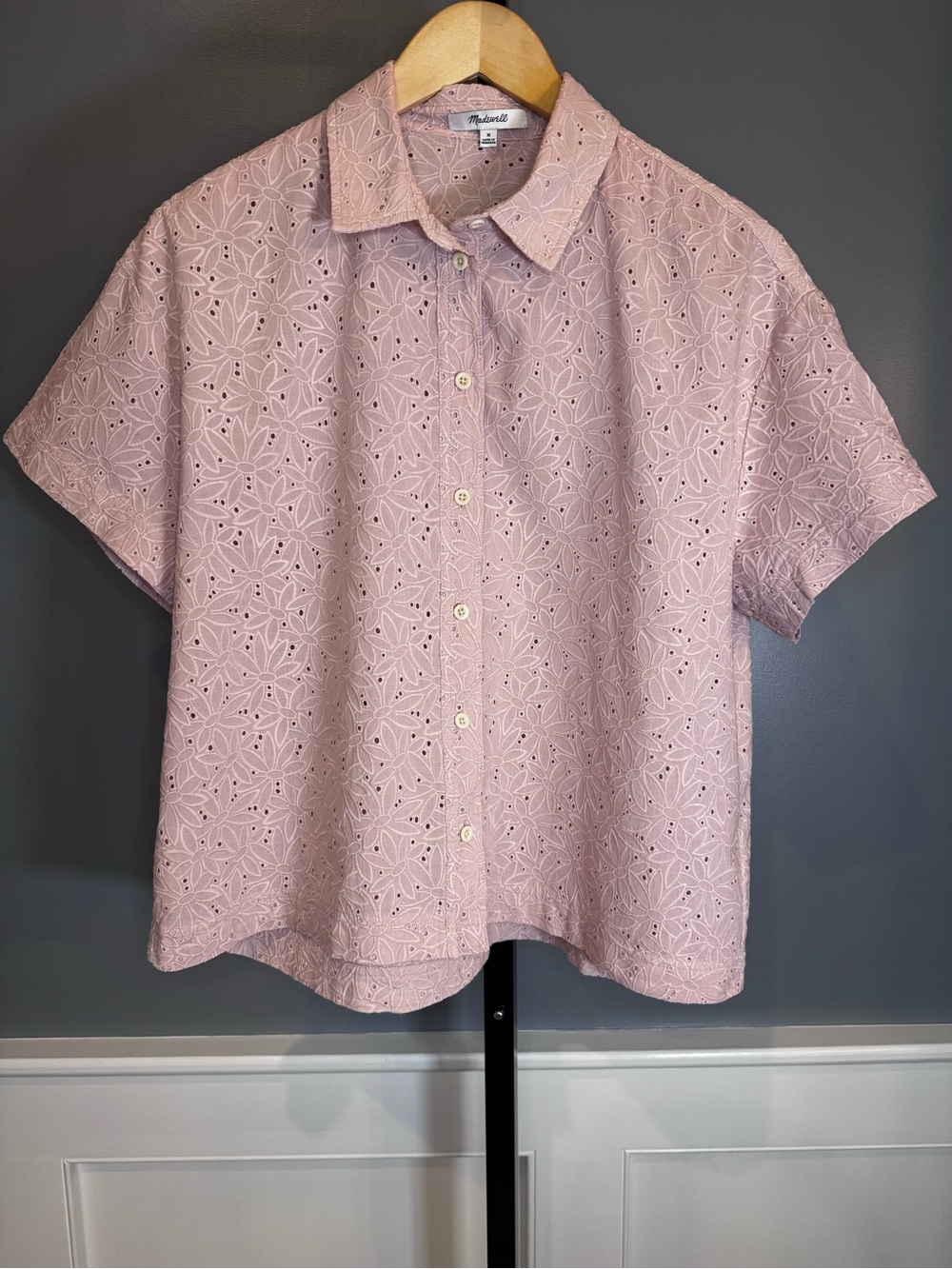 Madewell Eyelet Beach Side Shirt In Dream-On Daisies Wisteria Dove M